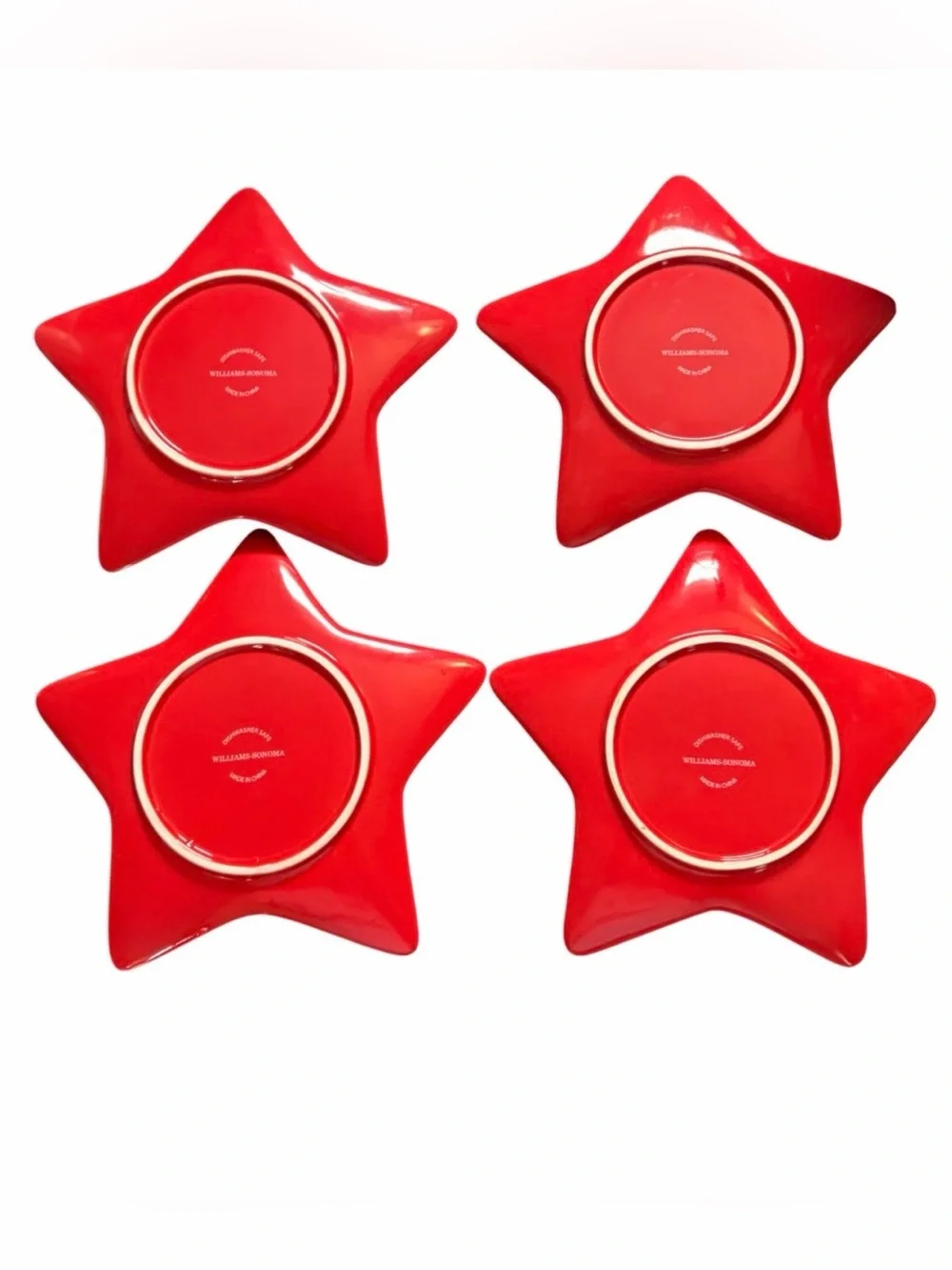 Williams Sonoma 9” Red Star Gold Trim Porcelain Plates Set of (4) July Fourth